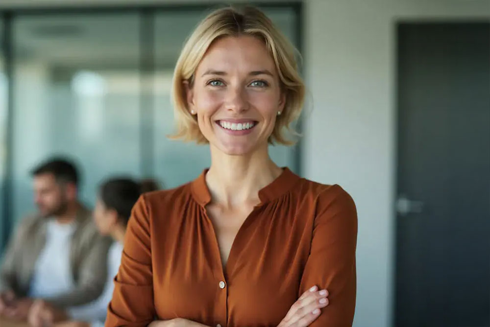 Selbstbewusste Frau bei der Weiterbildung über die Weiterbildungsagentur mit Bildungsgutschein