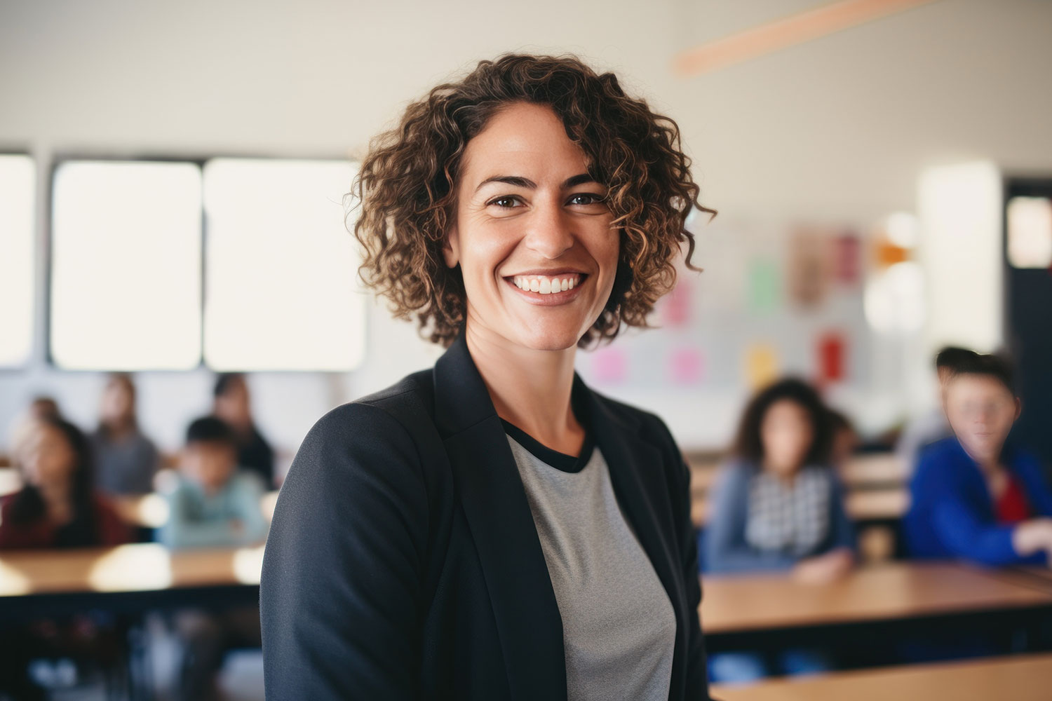 Junge Frau im Klassenzimmer – Weiterbildung Inklusion & Förderung an der Weiterbildungsagentur Junge Frau im Klassenzimmer – Online-Weiterbildung Inklusion, Entwicklungspsychologie und Förderung in der Schule | Staatlich zugelassener Kurs für pädagogische Fachkräfte bei der OfG Weiterbildungsagentur
